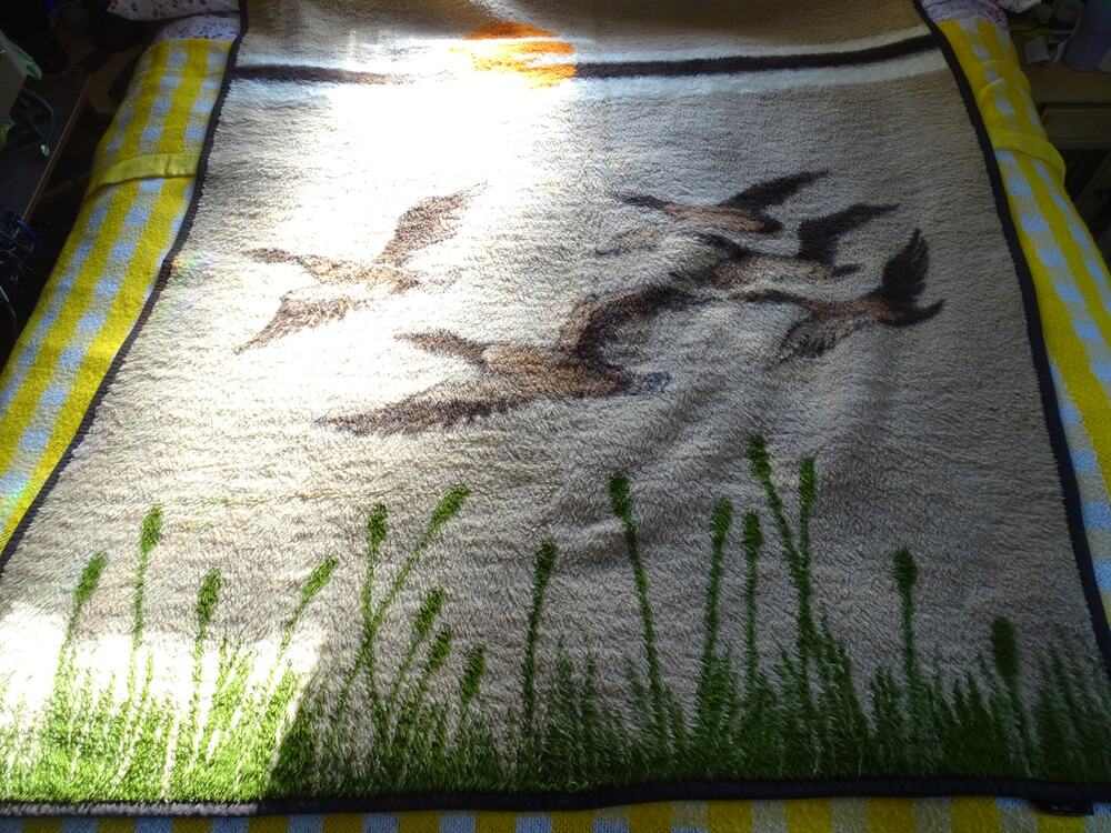 Reversible Vintage Safari Weavers Flying Ducks Blanket 72x59 Mid century Camp
